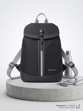 Hedgren Black Backpack with Grey Straps — Everyday Commuter Pack
